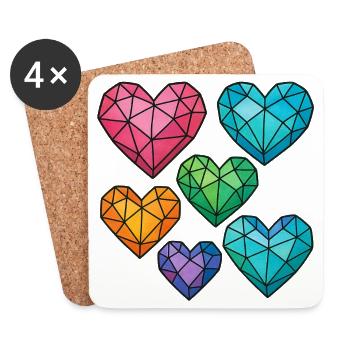 Kristallherzen in verschiedenen Farben - Untersetzer (4er-Set) - Weiß - Vorne