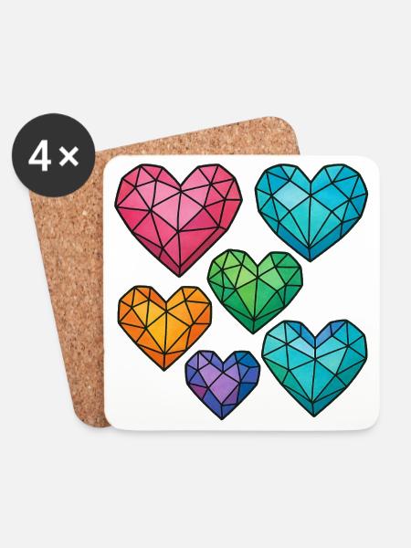 Crystal hearts in different colors - Coasters (set of 4) - white