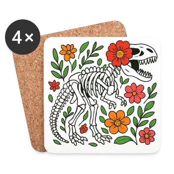 T Rex Skelett mit Blumen - Untersetzer (4er-Set) - Weiß - Vorne