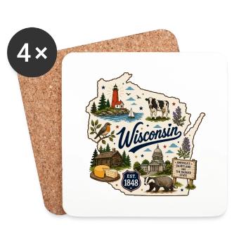 Wisconsin Dairyland State Vintage-Aufkleber - Untersetzer (4er-Set) - Weiß - Vorne