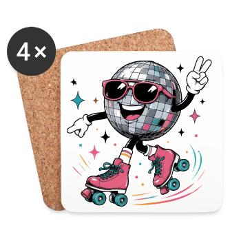 Disco Kugel auf Rollschuhen Retro Style - Untersetzer (4er-Set) - Weiß - Vorne