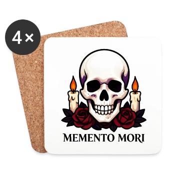 Memento Mori Skull with Candles and Roses - Coasters (set of 4) - white - Front
