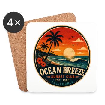Ocean Breeze Retro Badge Vintage Coastal Graphic - Coasters (set of 4) - white - Front