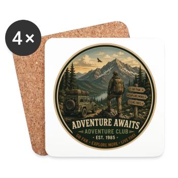Abenteuer erwartet Vintage-Abenteuer-Grafik - Untersetzer (4er-Set) - Weiß - Vorne