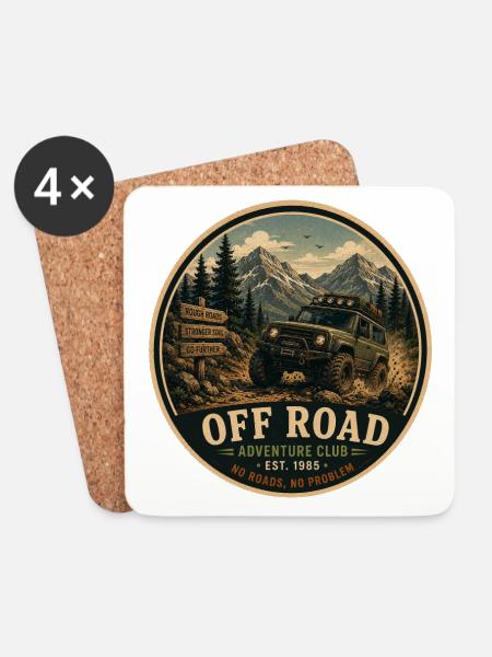 Offroad-Vintage-Abenteuergrafik - Untersetzer (4er-Set) - Weiß