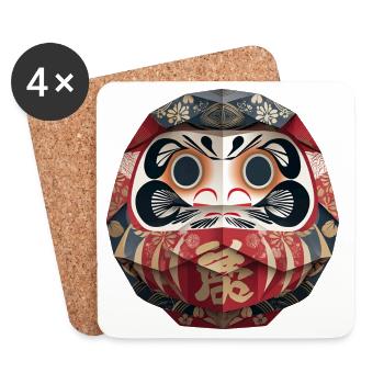 Geometrische Daruma Muster Origami Daruma  - Untersetzer (4er-Set) - Weiß - Vorne