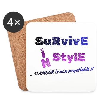 Überleben Sie im Stil | Glamour ist nicht verhandelbar - Untersetzer (4er-Set) - Weiß - Vorne