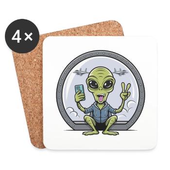 Alien Selfie With Fighter Jets - Coasters (set of 4) - white - Front