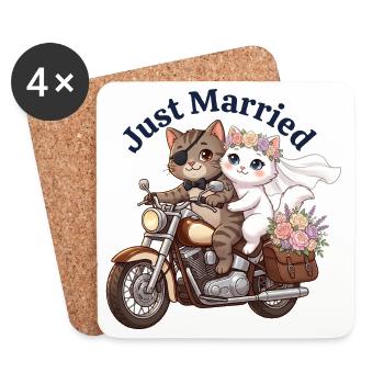 Just Married Katzen auf Motorrad - Untersetzer (4er-Set) - Weiß - Vorne