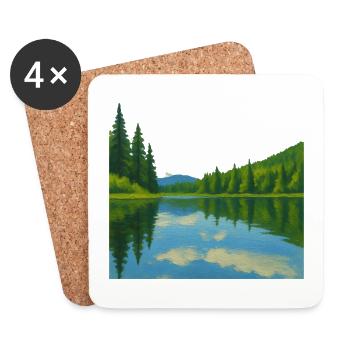 Forest reflections on a peaceful lake - Coasters (set of 4) - white - Front