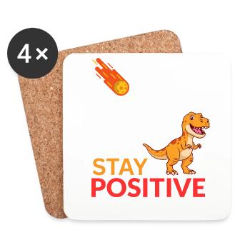 Dino-Meteor Bleib positiv - Untersetzer (4er-Set) - Weiß - Vorne