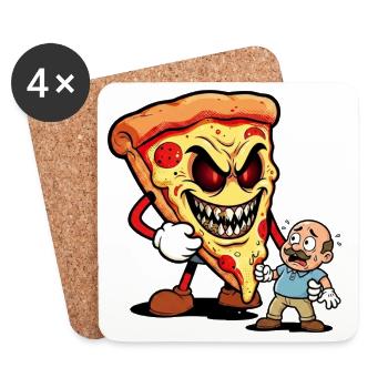 Pizza-Monster-Bedrohung - Untersetzer (4er-Set) - Weiß - Vorne