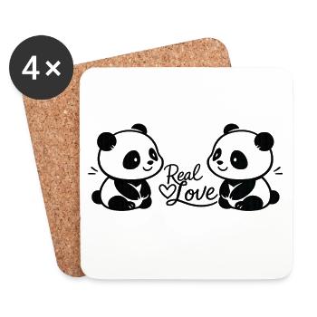 Real Love - Panda Pärchen - Untersetzer (4er-Set) - Weiß - Vorne