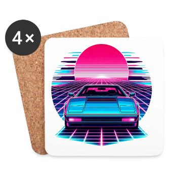 Neon Synthwave Auto am Sonnenuntergang - Untersetzer (4er-Set) - Weiß - Vorne