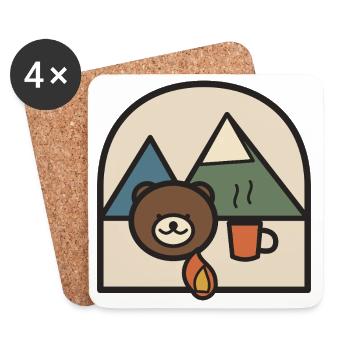 Bear campsite near mountains and coffee - Coasters (set of 4) - white - Front