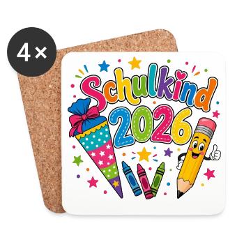 Schulkind 2026 - Untersetzer (4er-Set) - Weiß - Vorne