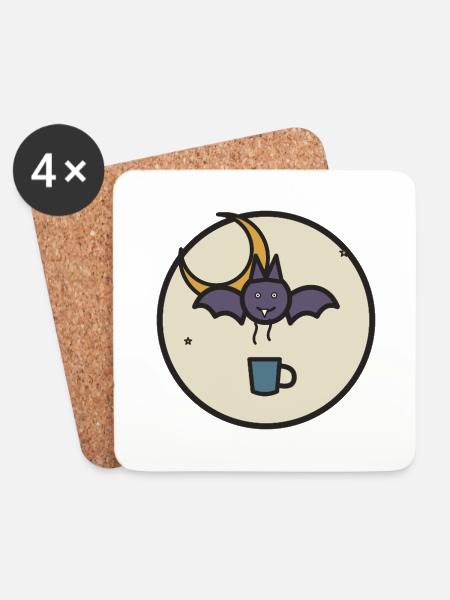 Night Flyer Bat with Tea Cup - Coasters (set of 4) - white
