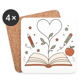 Heart tree from book – creativity blossoms - Coasters (set of 4) - white - Front