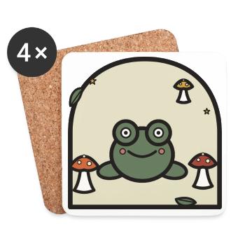 Frosch unter Pilzen Cartoon - Untersetzer (4er-Set) - Weiß - Vorne