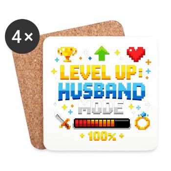 Level Up Husband Mode Gamer Ehemann Retro JGA - Untersetzer (4er-Set) - Weiß - Vorne