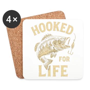 Angler T-Shirt Hooked for Life – Fisch am Haken - Untersetzer (4er-Set) - Weiß - Vorne