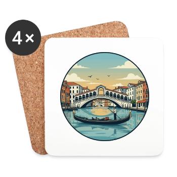 Venedig, Italien Rialto-Brücke-Gondelaufkleber - Untersetzer (4er-Set) - Weiß - Vorne