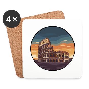 Romer Kolosseum Sonnenuntergangs-Rundaufkleber - Untersetzer (4er-Set) - Weiß - Vorne