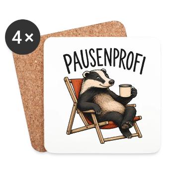 Pausenprofi Badger mit Kaffee - Untersetzer (4er-Set) - Weiß - Vorne