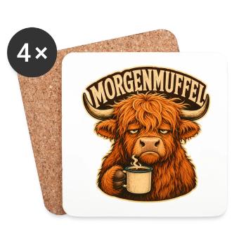 Morgenmuffel Kuh mit Kaffee - Untersetzer (4er-Set) - Weiß - Vorne