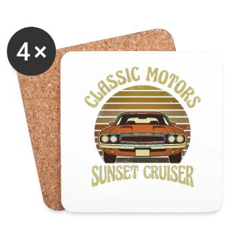 Sunset Cruiser: Klassisches Retro-Auto - Untersetzer (4er-Set) - Weiß - Vorne