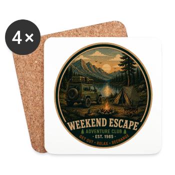 Weekend Escape Vintage-Abenteuer-Grafik - Untersetzer (4er-Set) - Weiß - Vorne