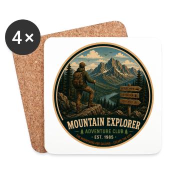 Mountain Explorer Vintage-Abenteuergrafik - Untersetzer (4er-Set) - Weiß - Vorne