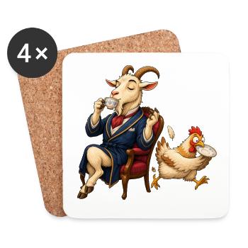 Goat as a gentleman at tea with hectic chicken - Coasters (set of 4) - white - Front