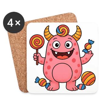 Niedliches rosa Suessigkeiten Monster - Untersetzer (4er-Set) - Weiß - Vorne