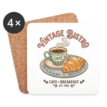 Vintage Bistro Kaffee Illustration - Untersetzer (4er-Set) - Weiß - Vorne