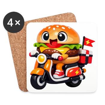 Kawaii Burger auf dem Motorrad - Untersetzer (4er-Set) - Weiß - Vorne