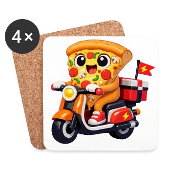 Pizza Hero auf Lieferfahrrad - Untersetzer (4er-Set) - Weiß - Vorne