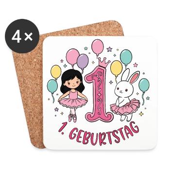 Erster Geburtstag Prinzessin Häschen - Untersetzer (4er-Set) - Weiß - Vorne