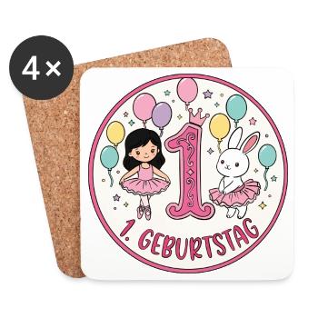 Erstes Geburtstagsposter Ballerina & Hase - Untersetzer (4er-Set) - Weiß - Vorne
