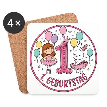 Erster Geburtstag Ballerina Hase - Untersetzer (4er-Set) - Weiß - Vorne