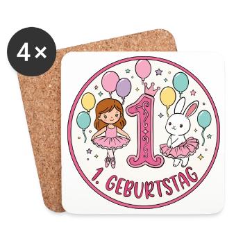 Erstes Geburtstag: Glitzer Hase Ballons - Untersetzer (4er-Set) - Weiß - Vorne