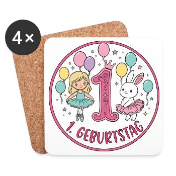 Erstes Geburtstag: Ballerina & Hase - Untersetzer (4er-Set) - Weiß - Vorne