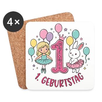 Erster Geburtstag Mädchen Hase - Untersetzer (4er-Set) - Weiß - Vorne