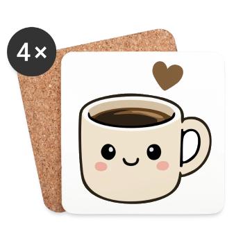 Süße Kawaii-Kaffeetasse mit Herzaufkleber - Untersetzer (4er-Set) - Weiß - Vorne