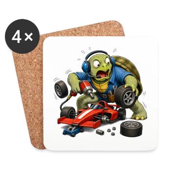 Schildkröte als Rennwagen-Mechaniker Boxenstopp - Untersetzer (4er-Set) - Weiß - Vorne