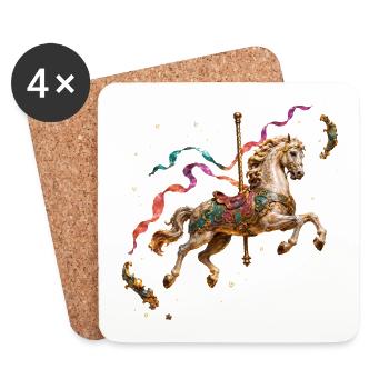 Goldene Karussellpferd und Feenbänder - Untersetzer (4er-Set) - Weiß - Vorne