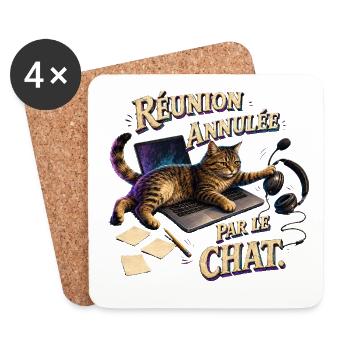 Réunion annulée par le chat - Dessous de verre (lot de 4) - blanc - Devant