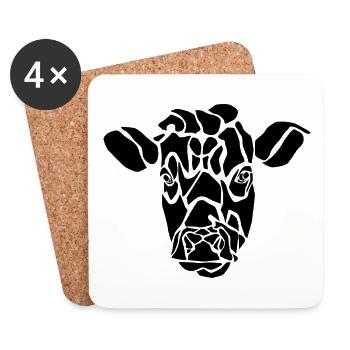 Black Graphic Cow – Geometric Portrait - Coasters (set of 4) - white - Front