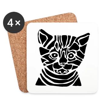 Black Graphic Cat – Geometric Portrait - Coasters (set of 4) - white - Front
