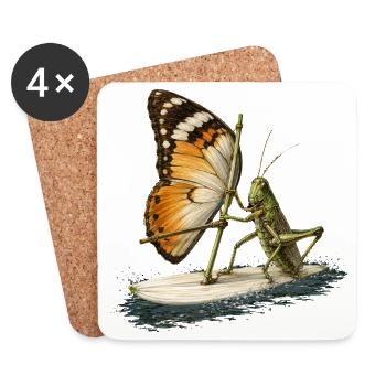 Grashüpfer auf Surfbrett mit Schmetterling Segel - Untersetzer (4er-Set) - Weiß - Vorne